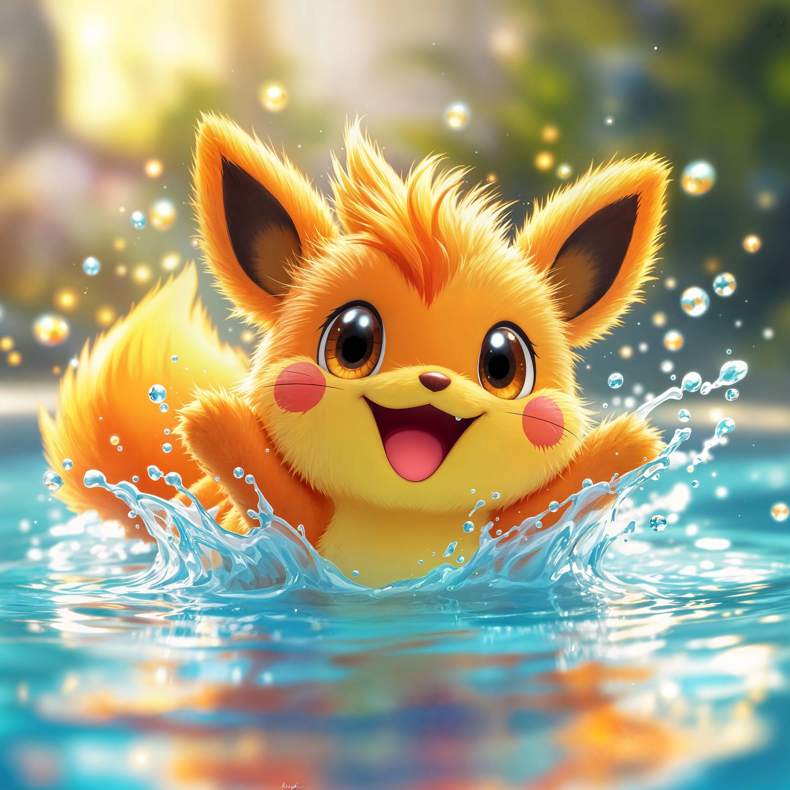 Whimsical Cartoon Creature in a Vibrant Splash of Joy