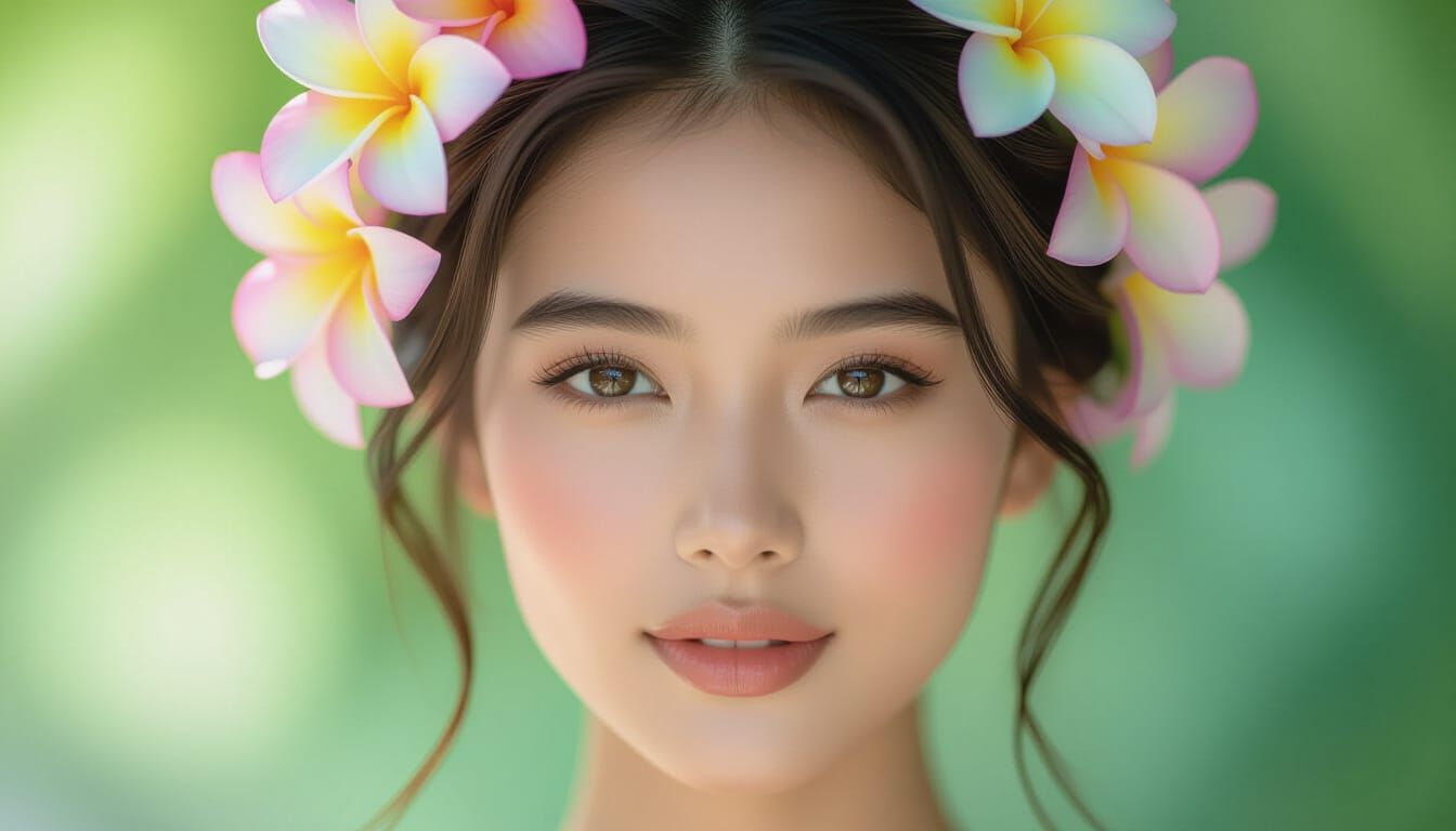 Indonesian Woman with Tropical Flowers in Hair