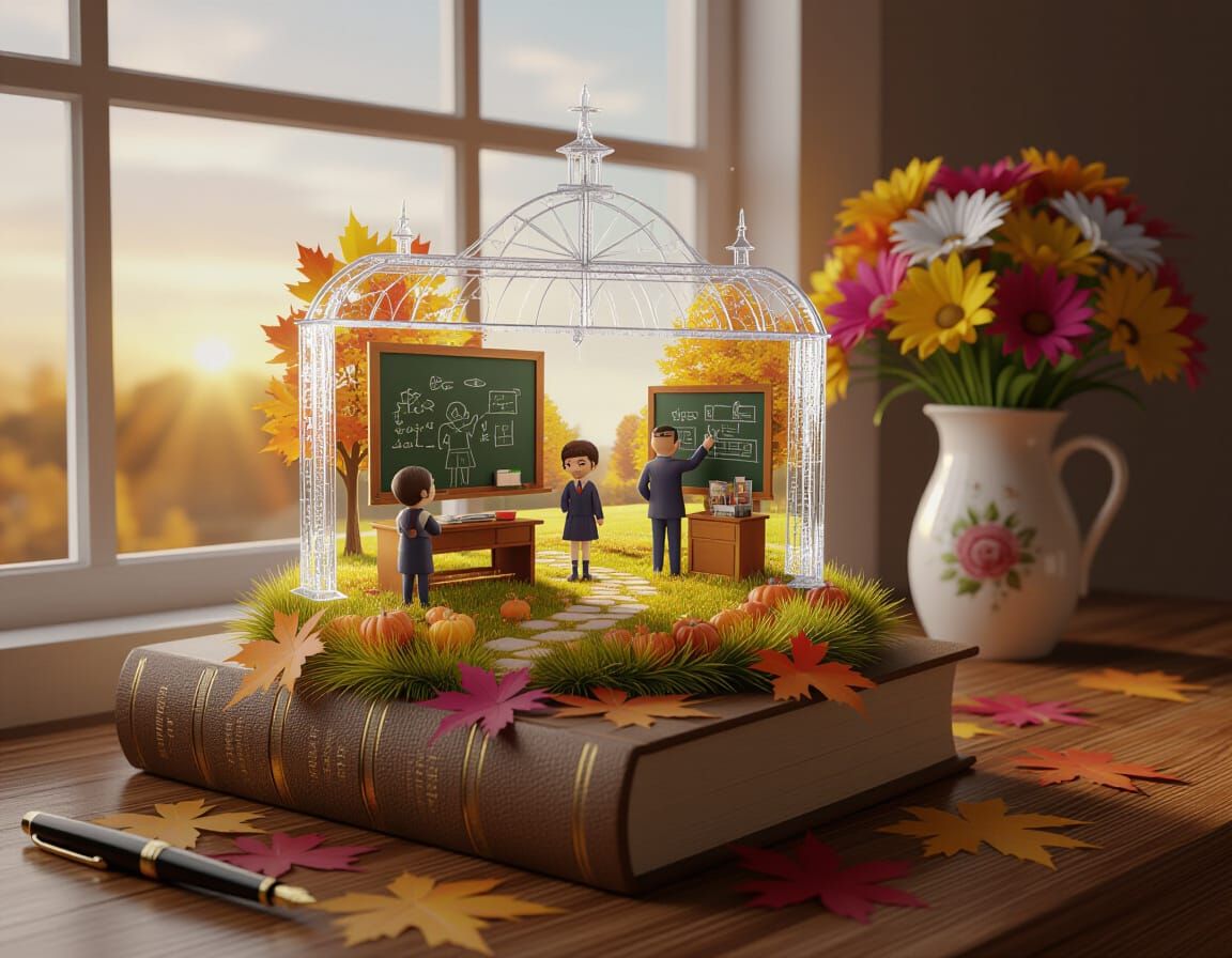 Hyperrealistic Animated Autumn Landscape on Book