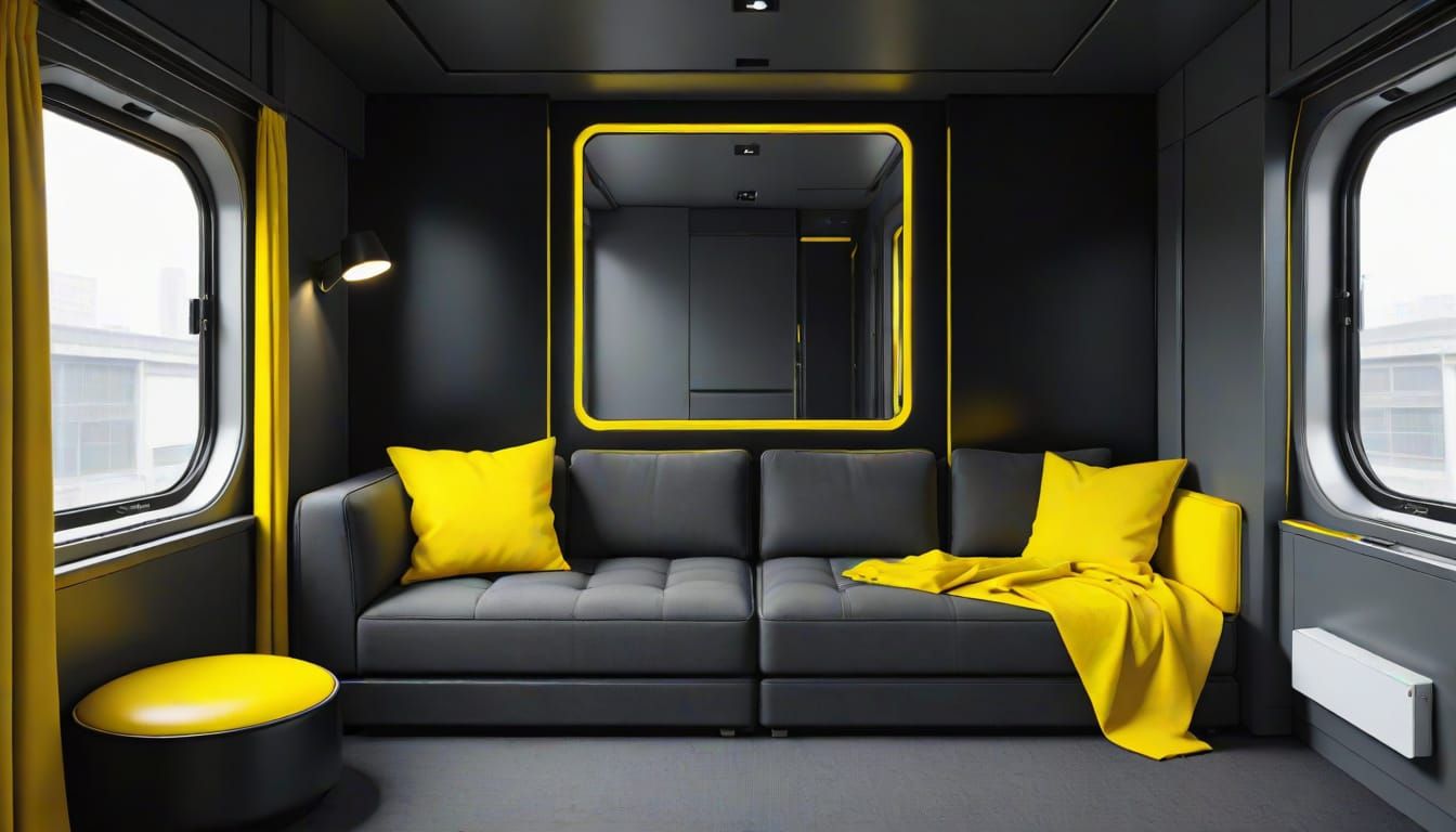 Mysterious Darkened Chamber in Soothing Gray and Yellow