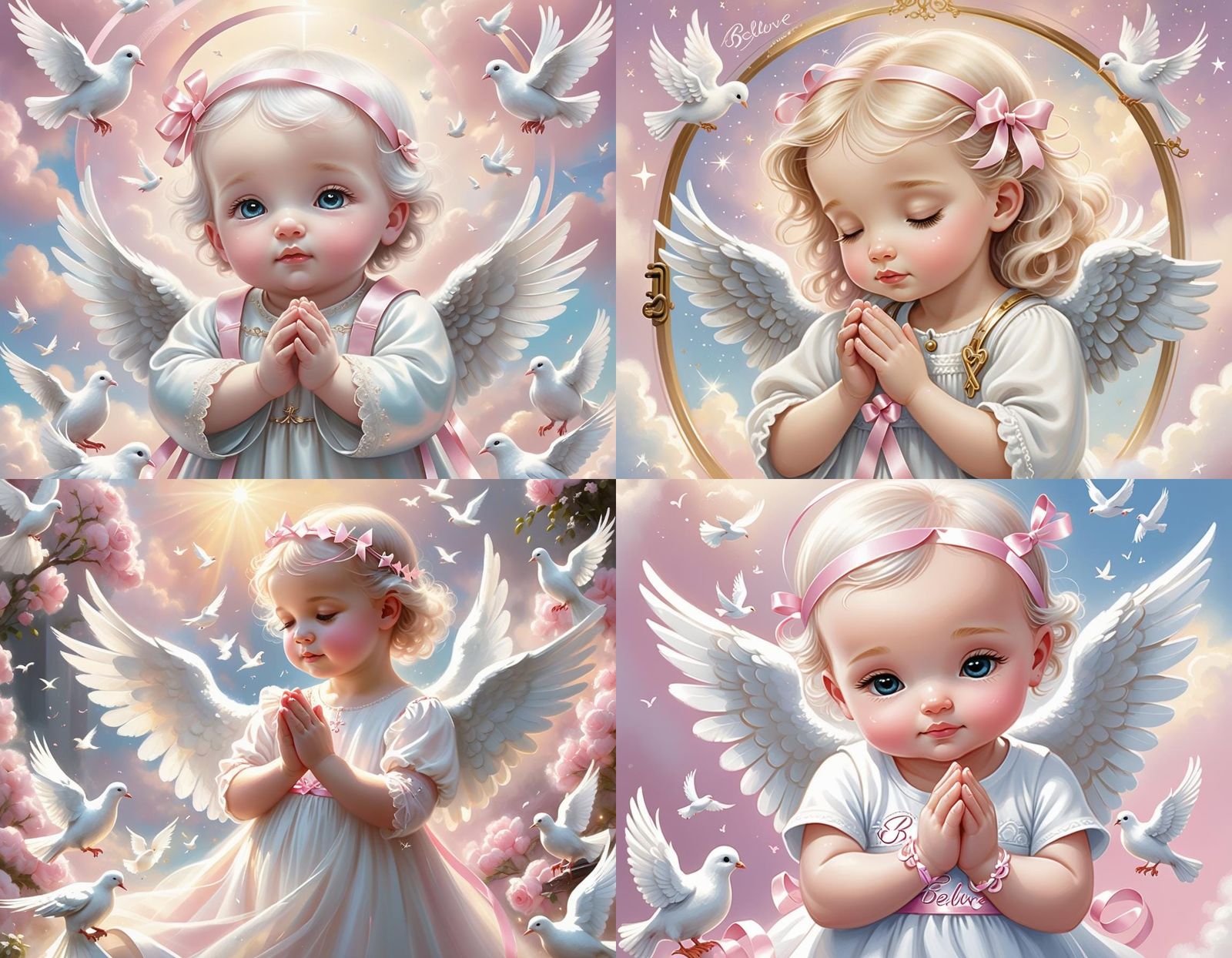 Whimsical Angel with Pink Ribbon in Heaven