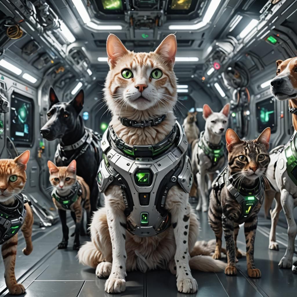 Futuristic Cyborg Animals in Space Station