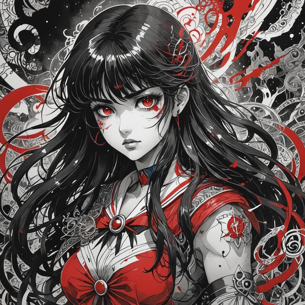 Sailor Mars in Eldritch Zentangle Style