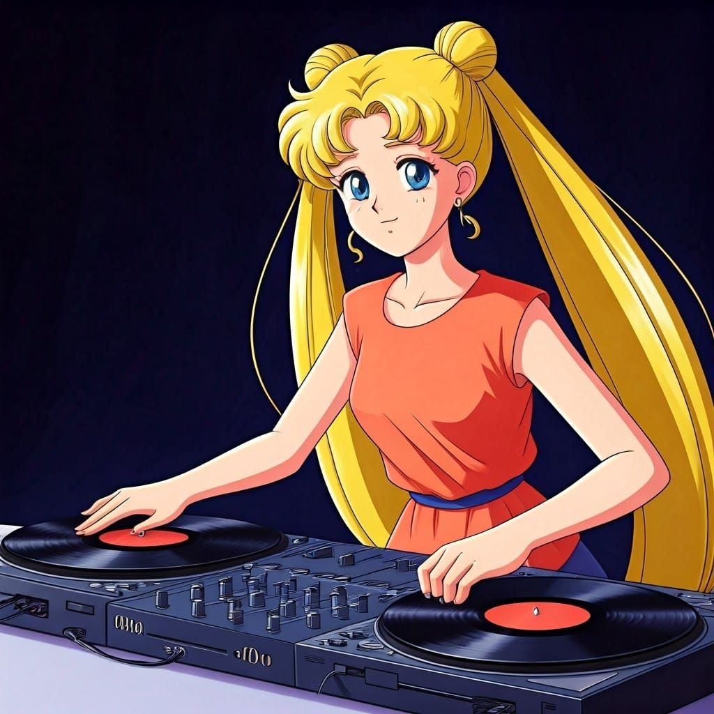 Usagi Tsukino Spins Vinyl as a Cosmic DJ