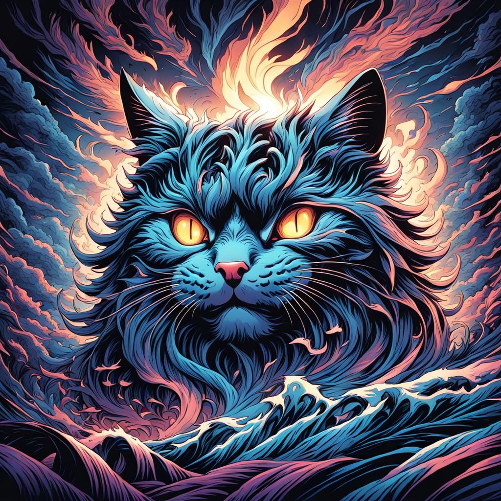 Scary Cat in Comic Book Art Style