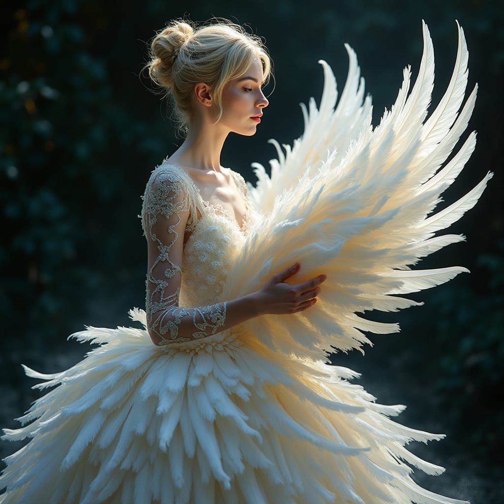 Ethereal Swanfeather Gown in Vibrant Hues
