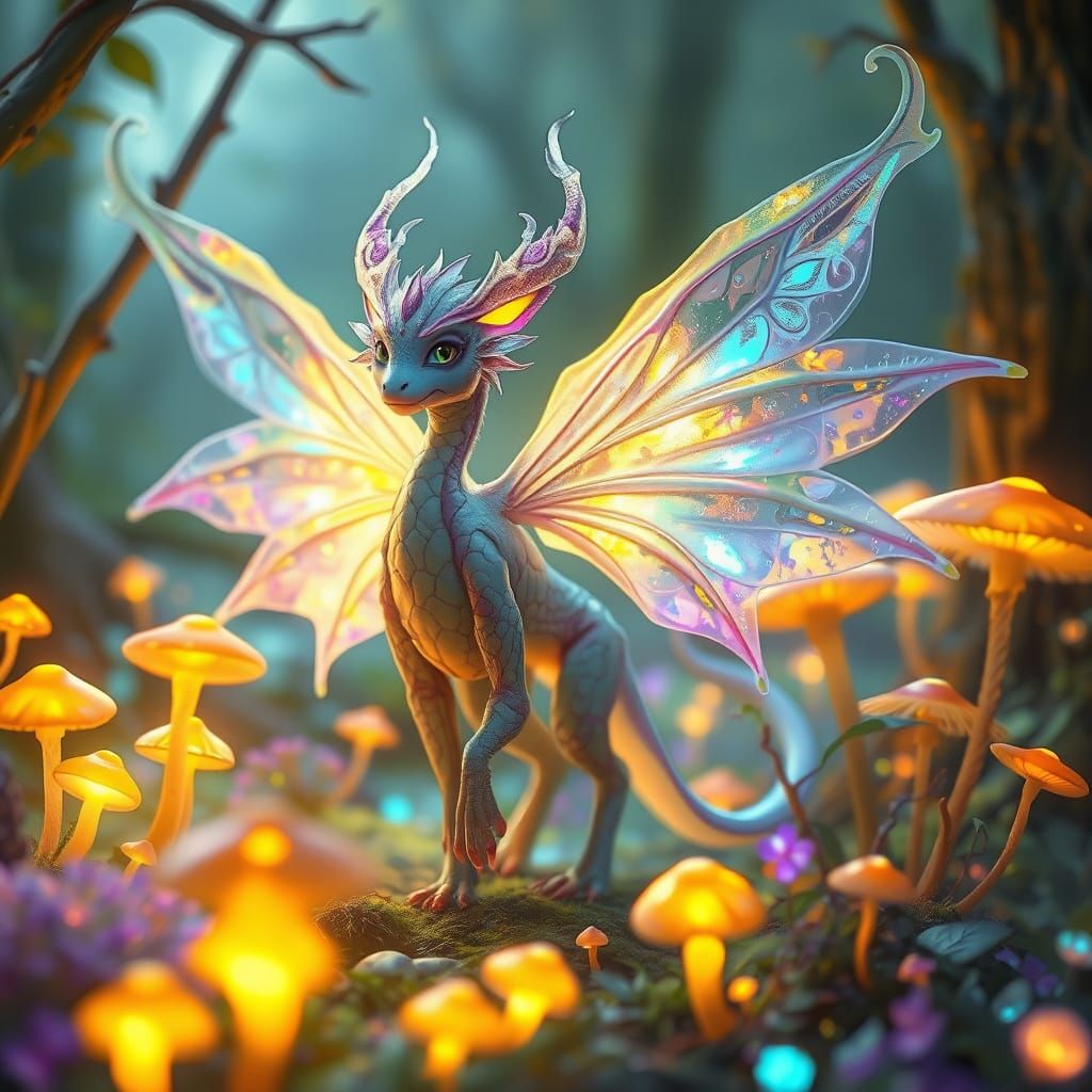 Whimsical Fantasy Creature in Enchanted Forest