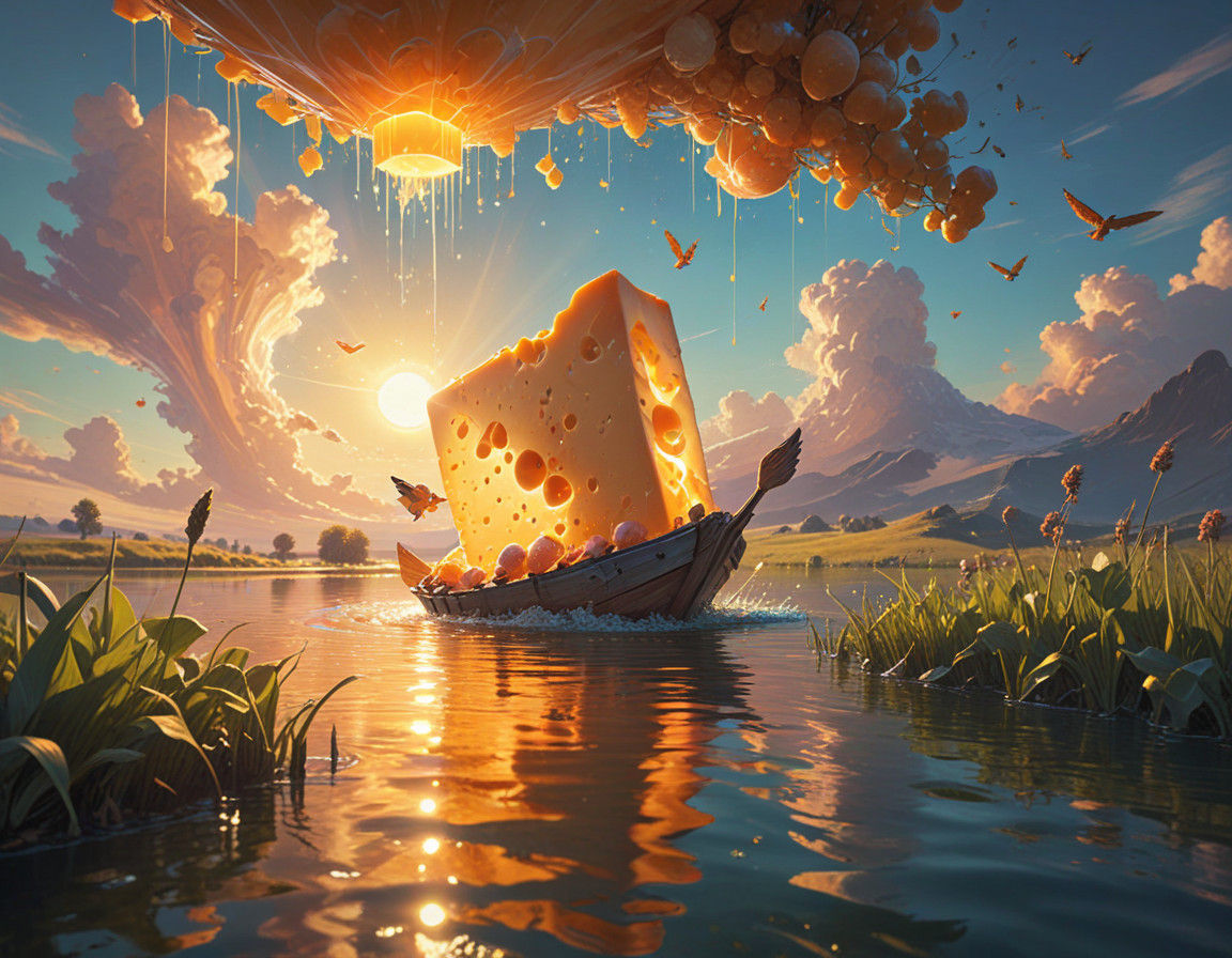 Cheddar Cheese Sails Over Serene Prairie Harbor in Summer Gl...