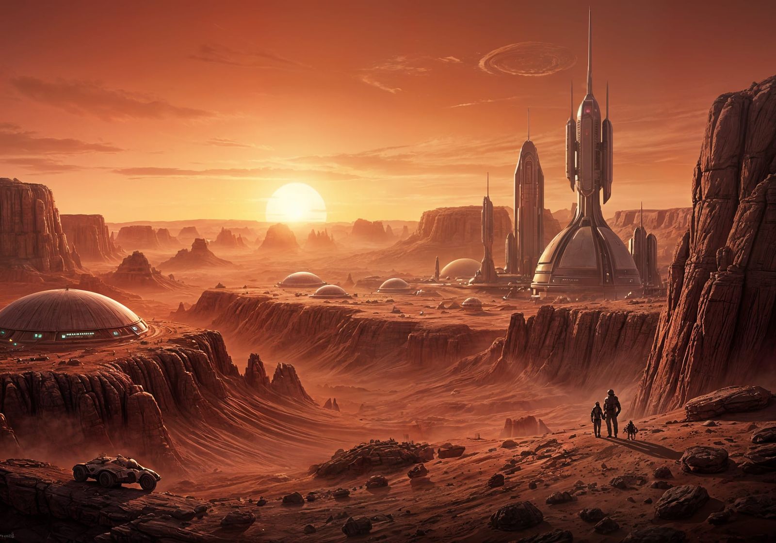 Futuristic Mars Colony at Sunset
