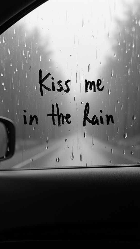 Poetic Black and White Rain Kiss Message