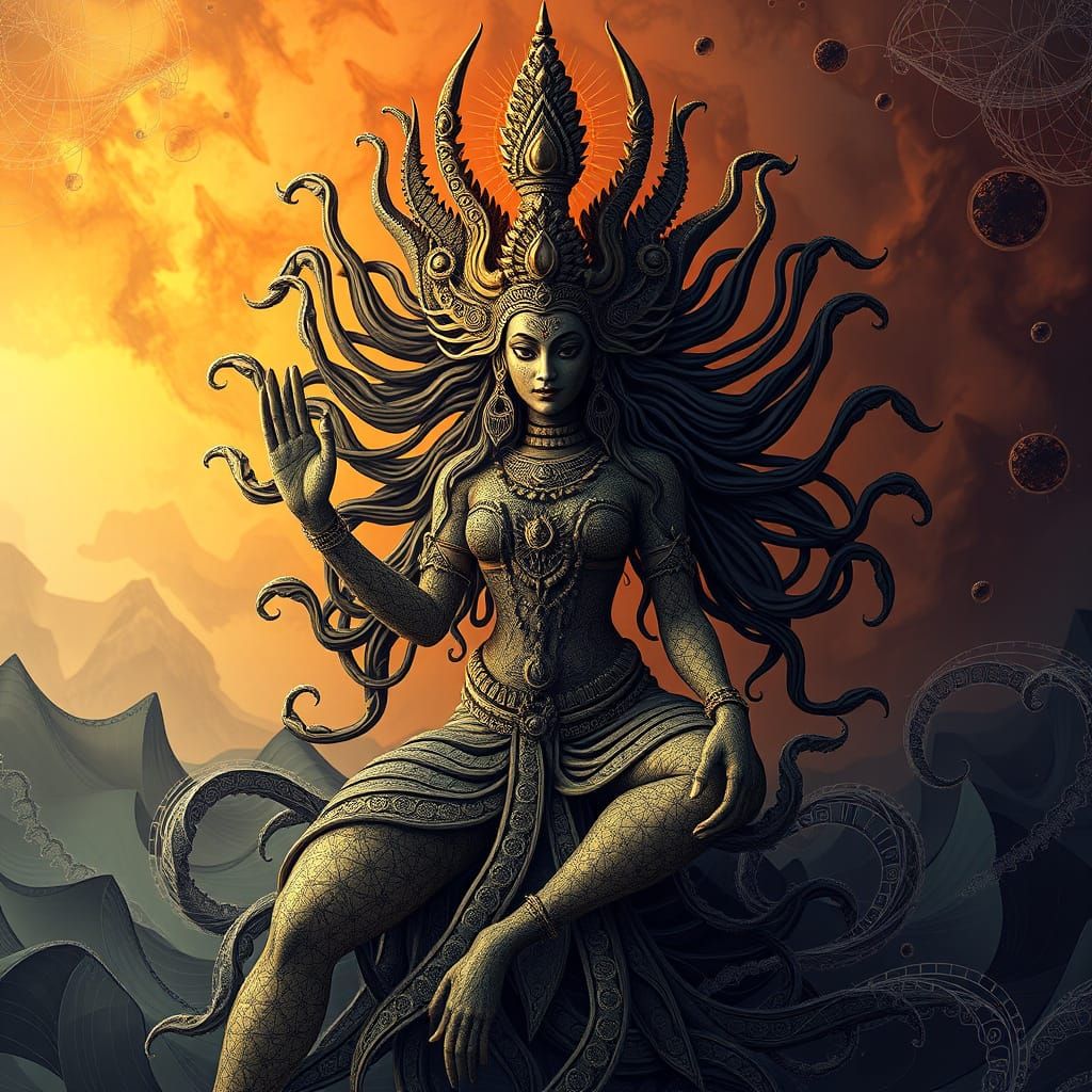 Mystical Goddess Amidst Quantum Realms