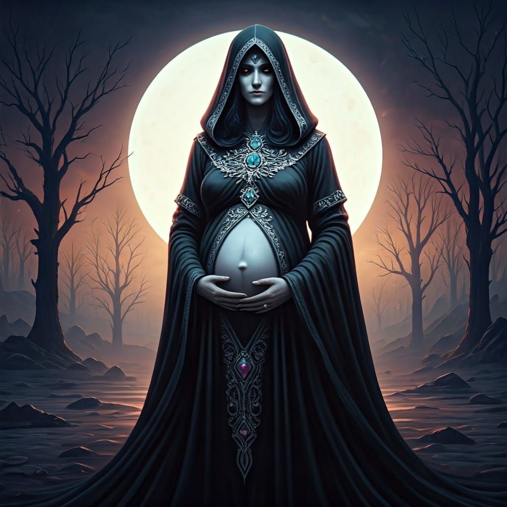 Pregnant Death in Mystical Landscape: Matte Painting