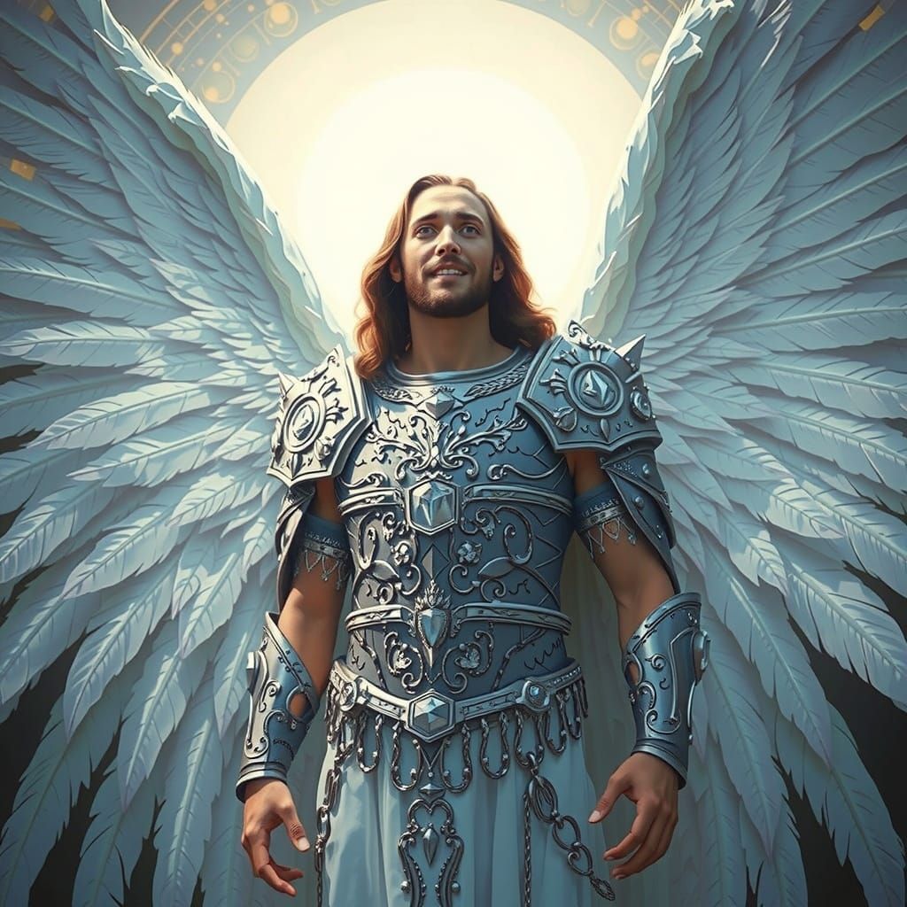 Winged Figure in Crystal Armor with Golden Glow