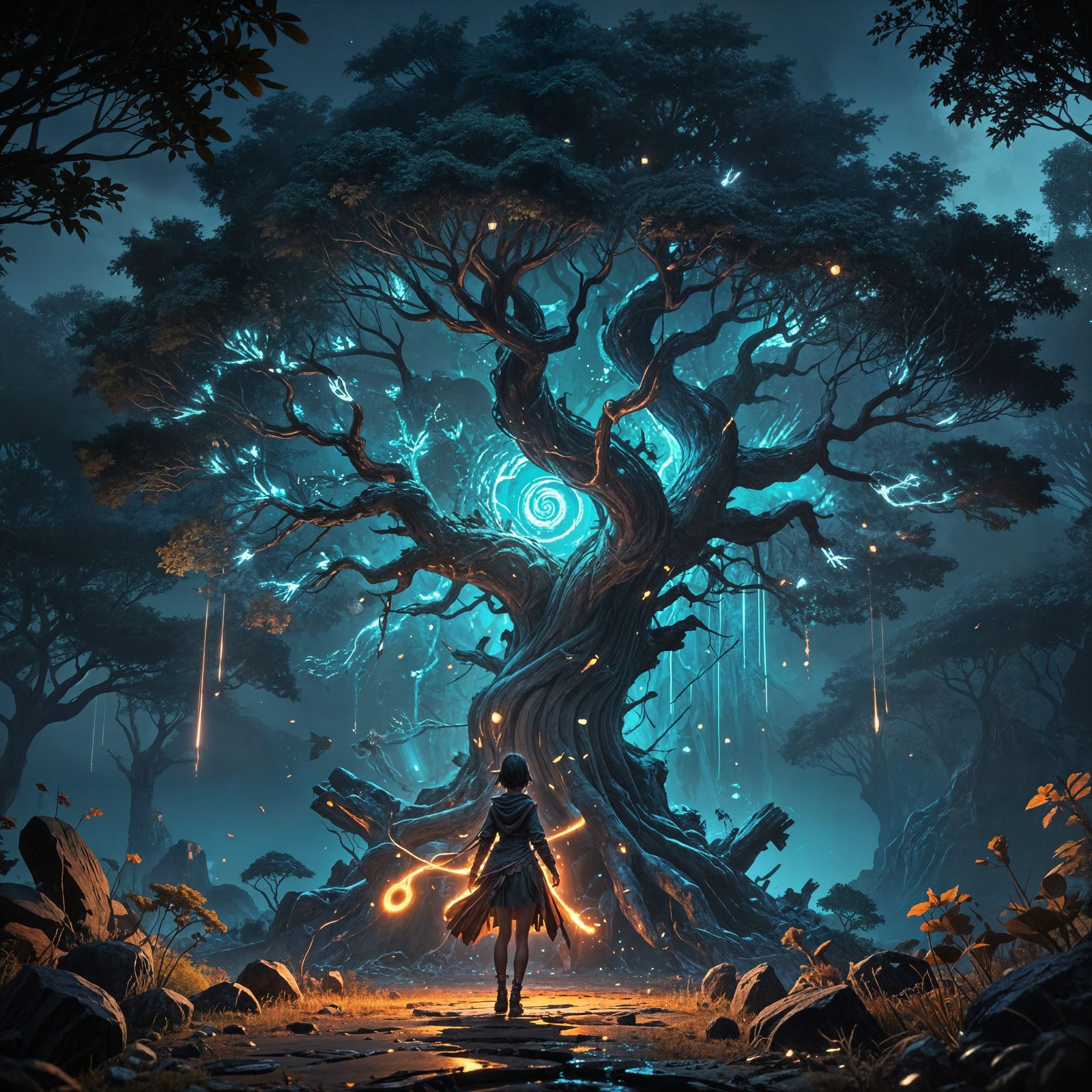 Dimensional Portal Tree in 3D Anime Style