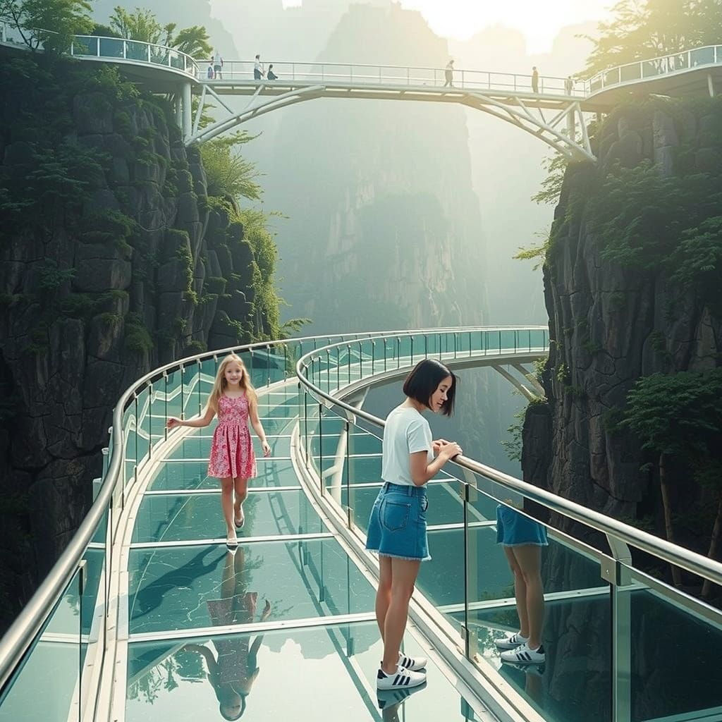 With Aunt Pixel on the Zhangjiajie Glass Bridge, China