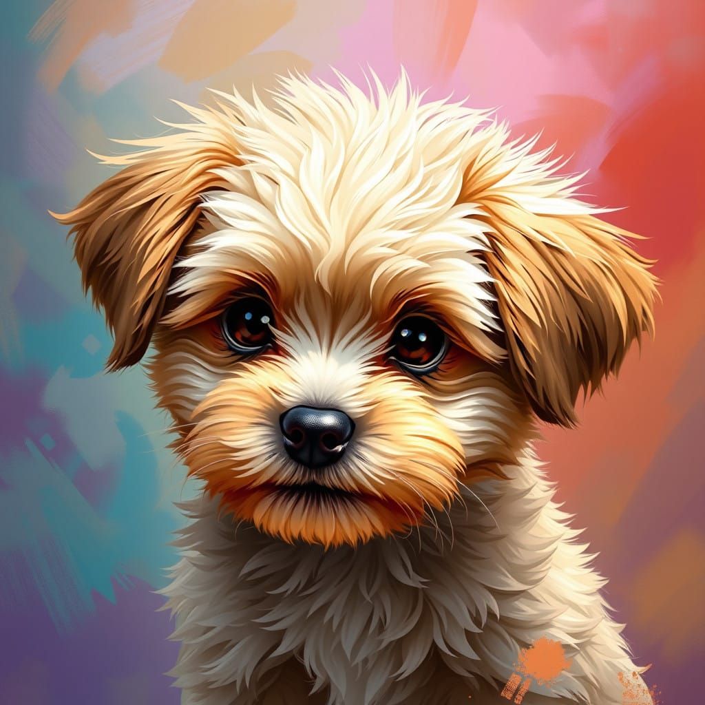 Vibrant Puppy Portrait in Hyperrealistic Splash Art Style