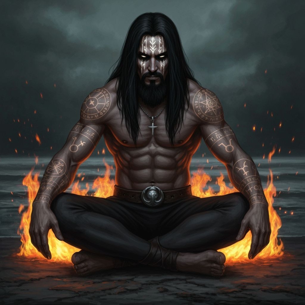 Dark Sorcerer with Arcane Runes in Dark Fantasy Style