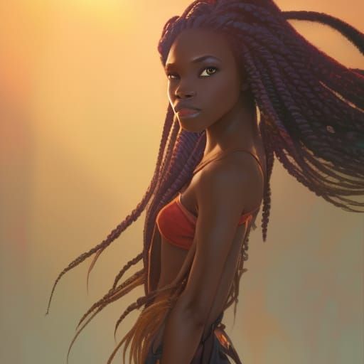 Black African Rapunzel with Braided Hair