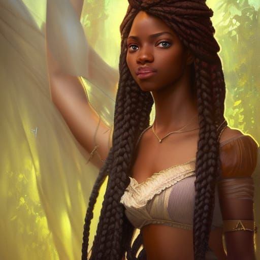Black African Rapunzel with Braided Hair