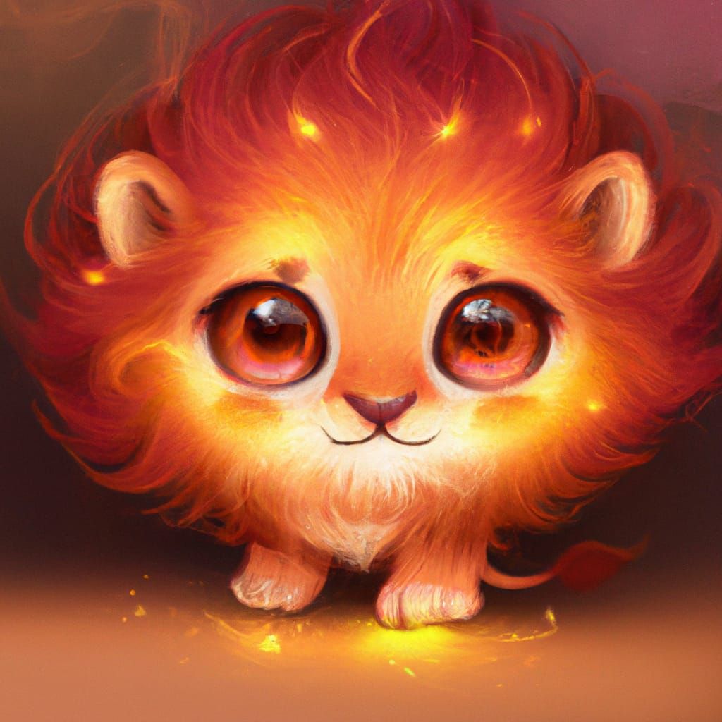 Adorable Chibi Fire Lion Digital Illustration