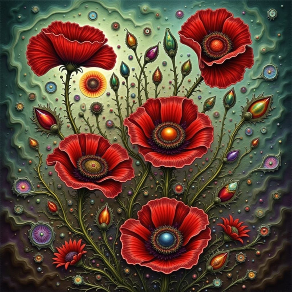 Psychedelic Poppy with Glass Saturn Planet