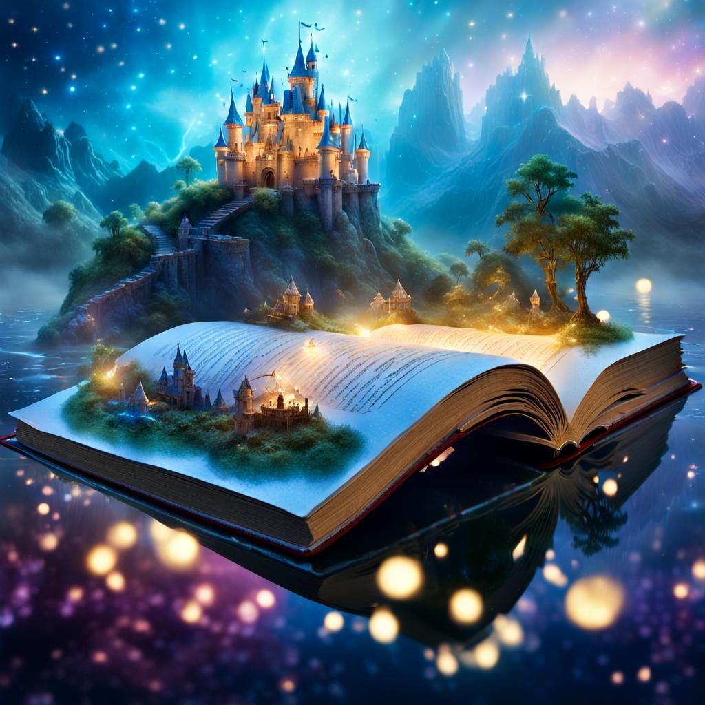 Magical Fairy Castle Emerging from Book, Digital Art