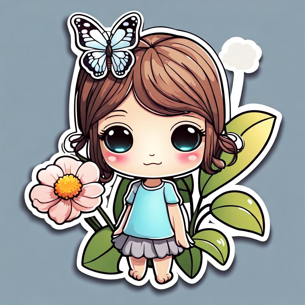 Chibi Butterfly and Flower Sticker in 8K