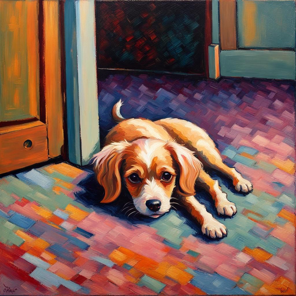 Dog's Anticipation: An Expressionist Oil Painting