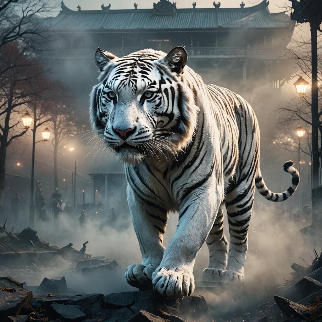 Magical White Tiger Emerges from Fog