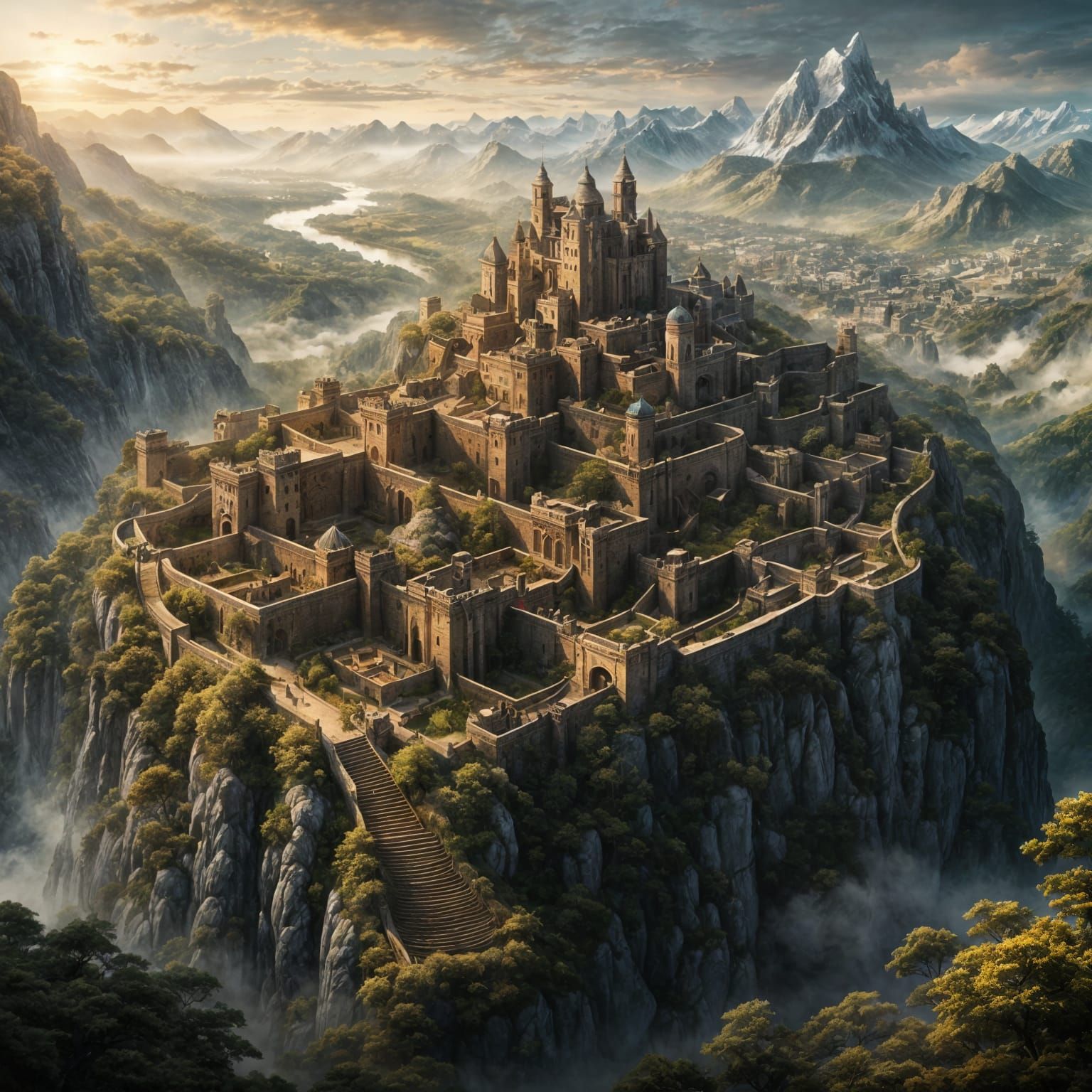 Ancient Kingdom Etched into Mountainside, Cinematic View