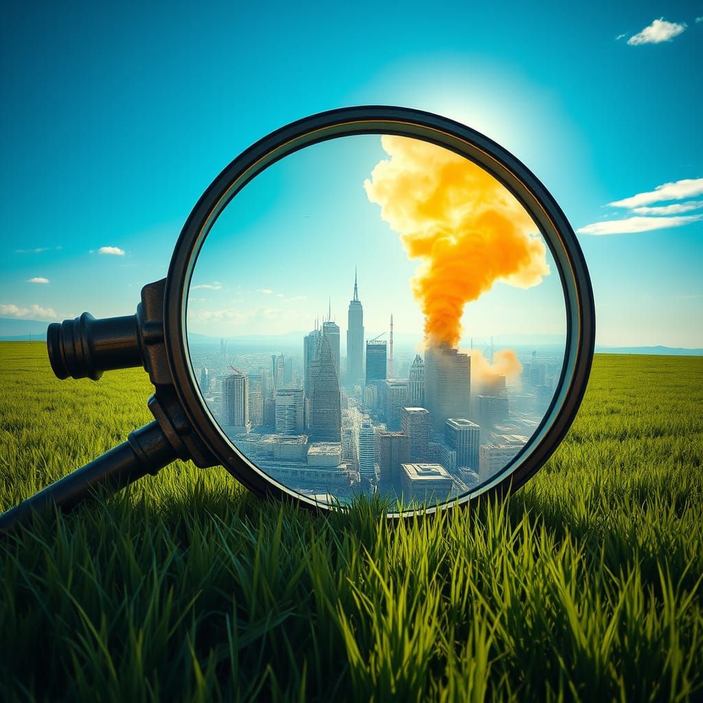 Industrial Metropolis Seen Through Antique Magnifying Glass