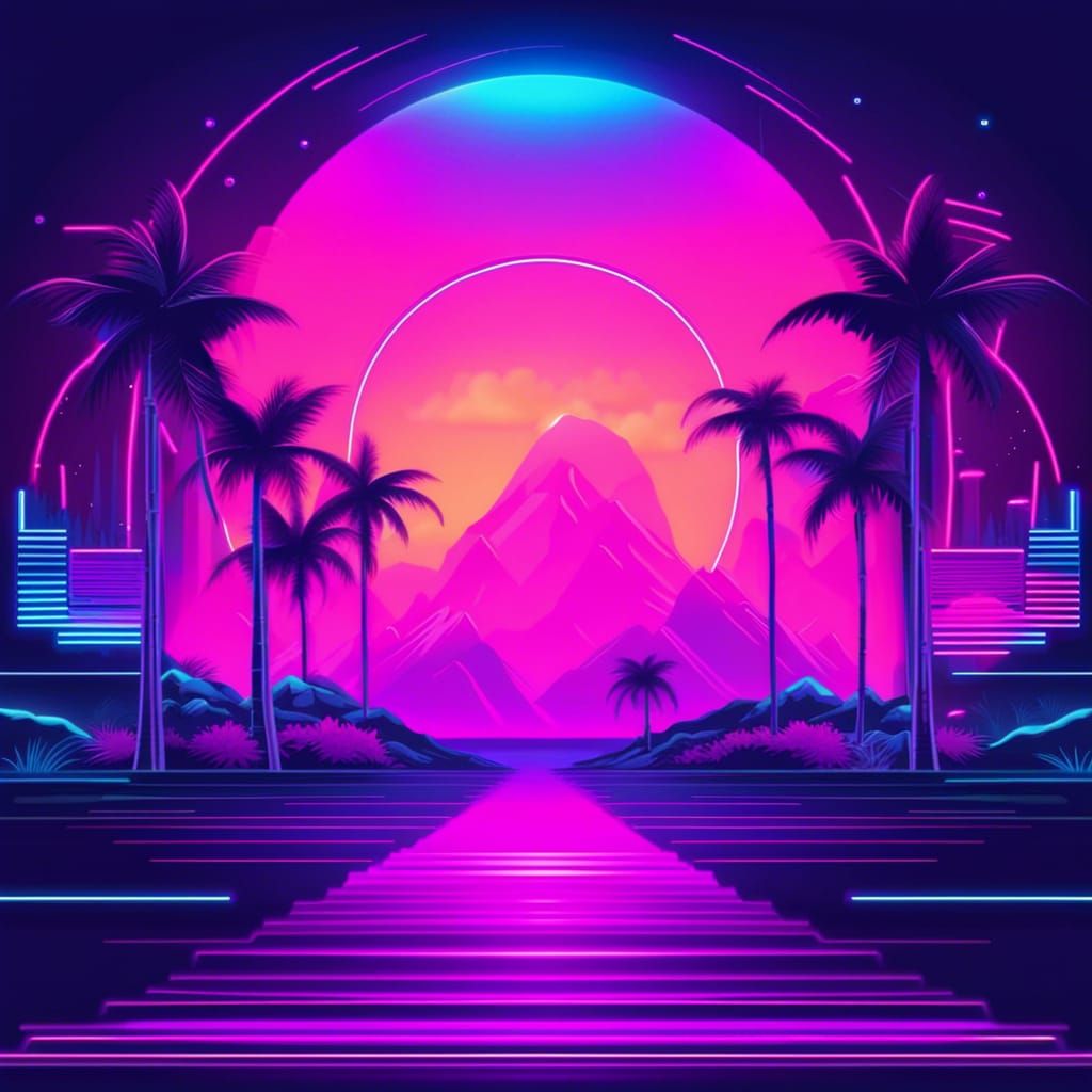 Synthwave Neon Music Festival in Retro Style