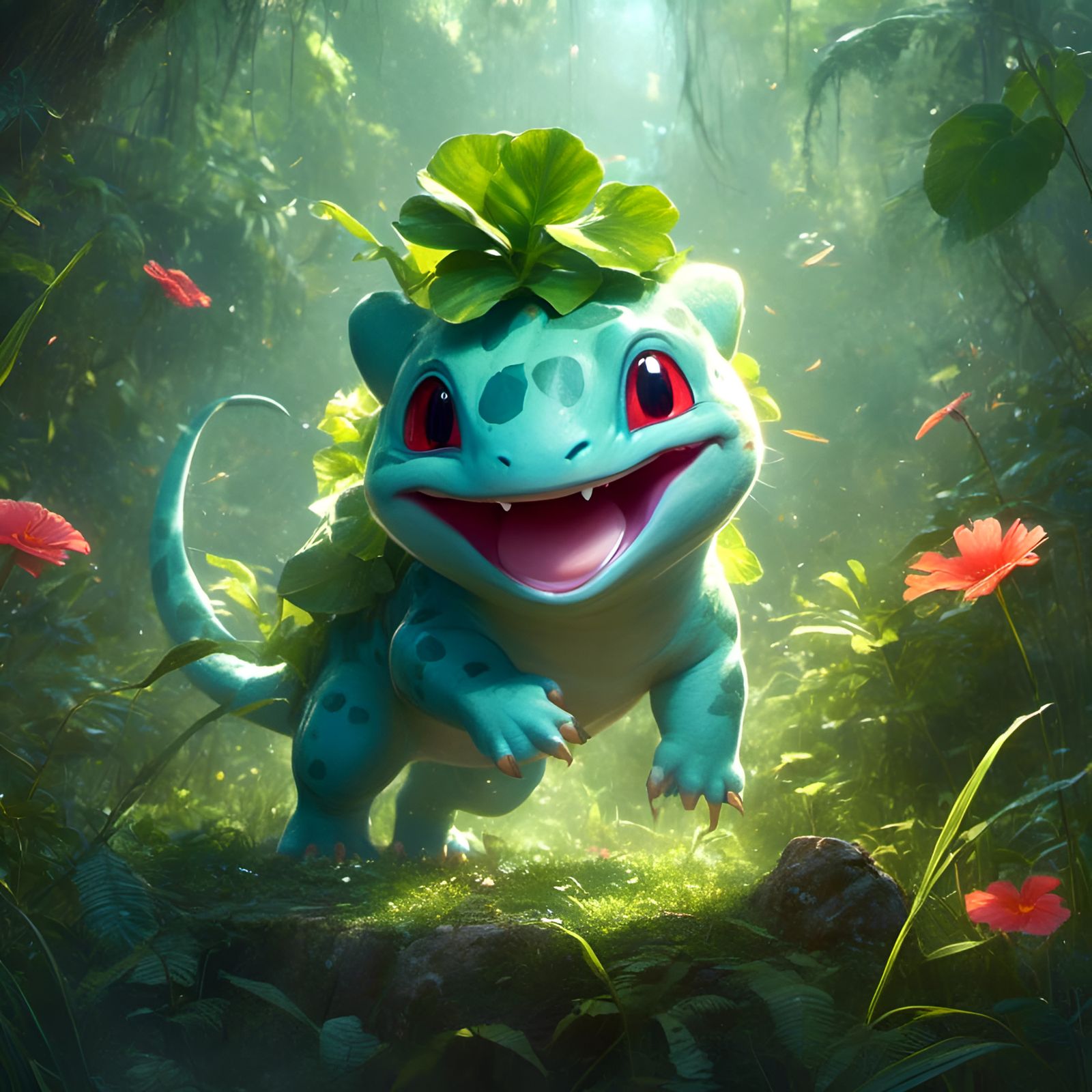 Adorable Bulbasaur Dinosaur Portrait in Pixar Style