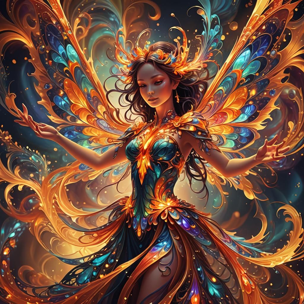 Fiery Fairy Dancing in Abstract Fractal Vector Art