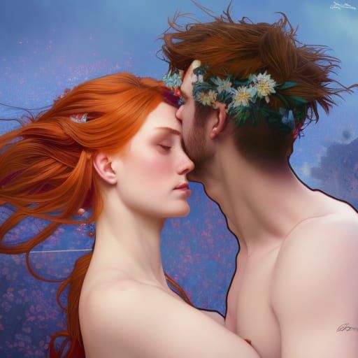 Passionate Kiss Portrait in Hyperdetailed Digital Art