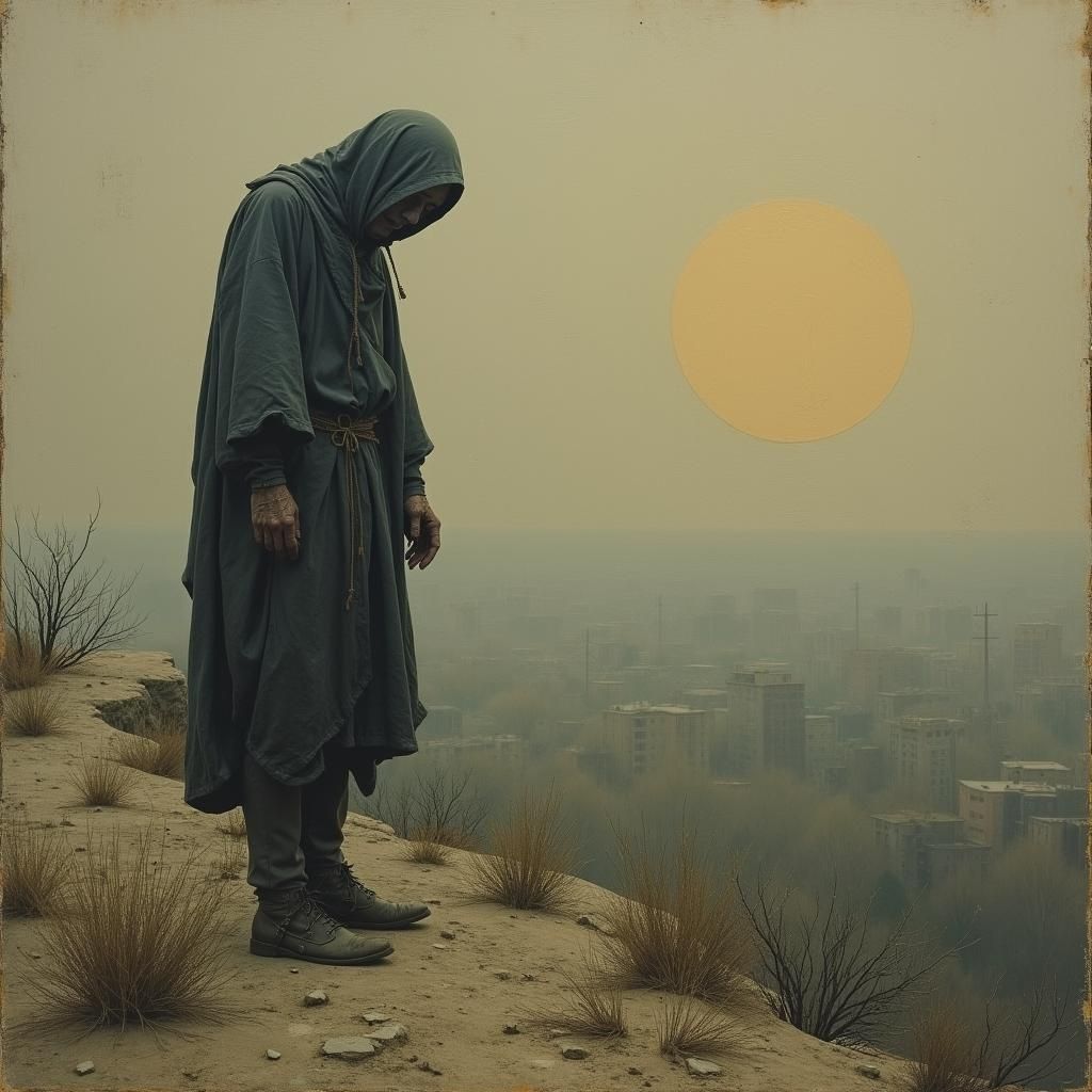 Desolate Figure in Dystopian Landscape