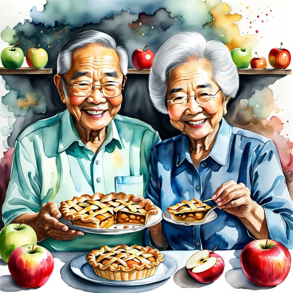 Happy Elderly Couple Baking an Apple Pie