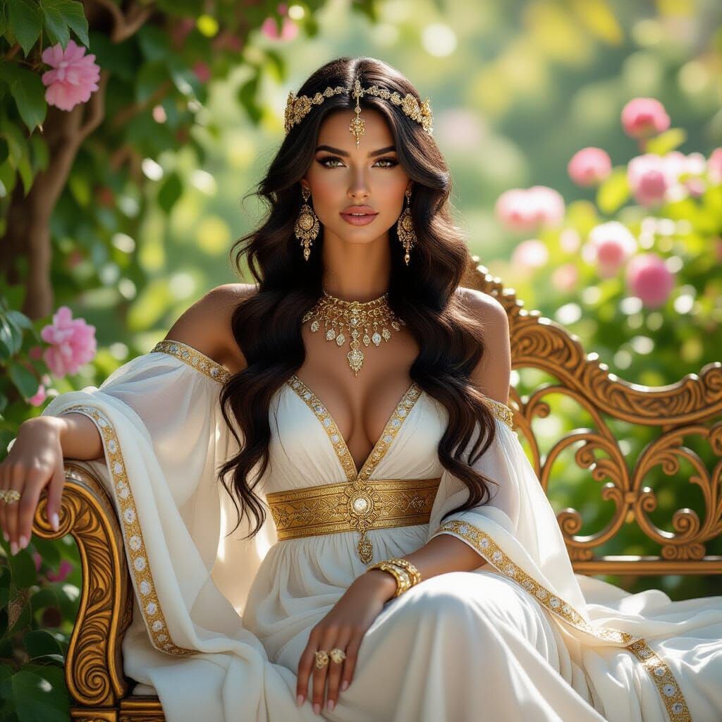 Goddess in Garden with Art Nouveau Flair