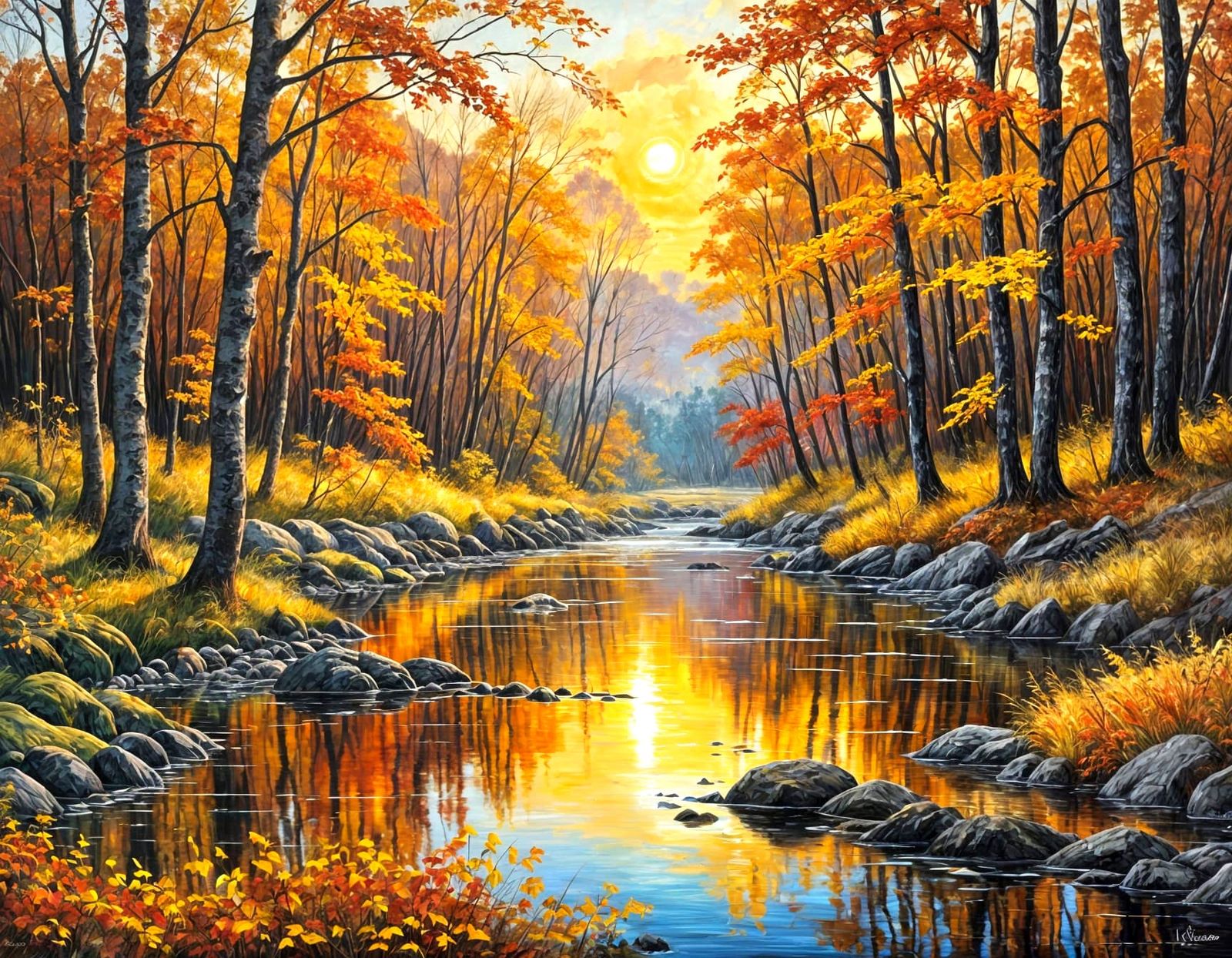 Autumn Sunset in Vibrant Oil on Canvas