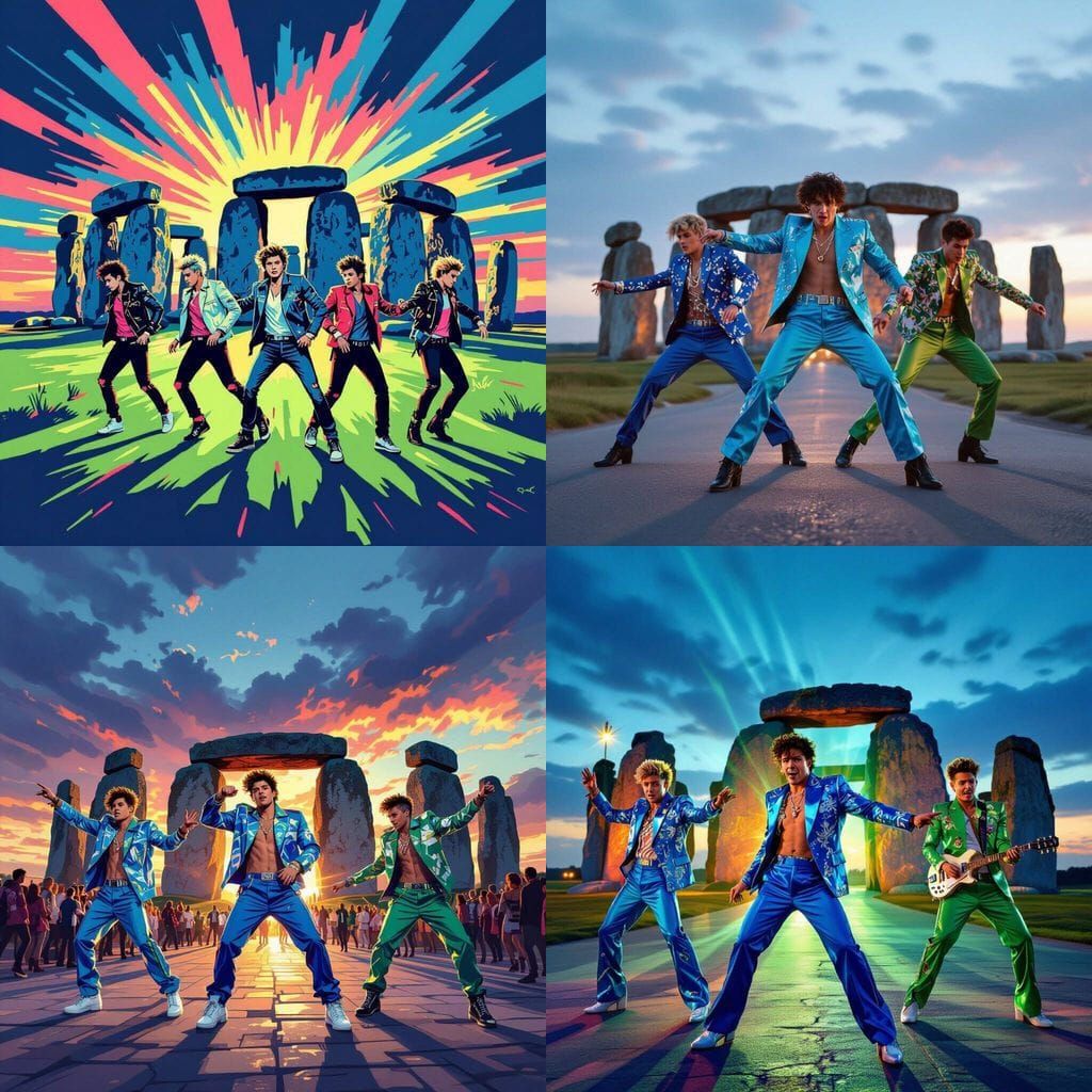 One Direction Boy Band Dancing Near Stonehenge in Blue and G...