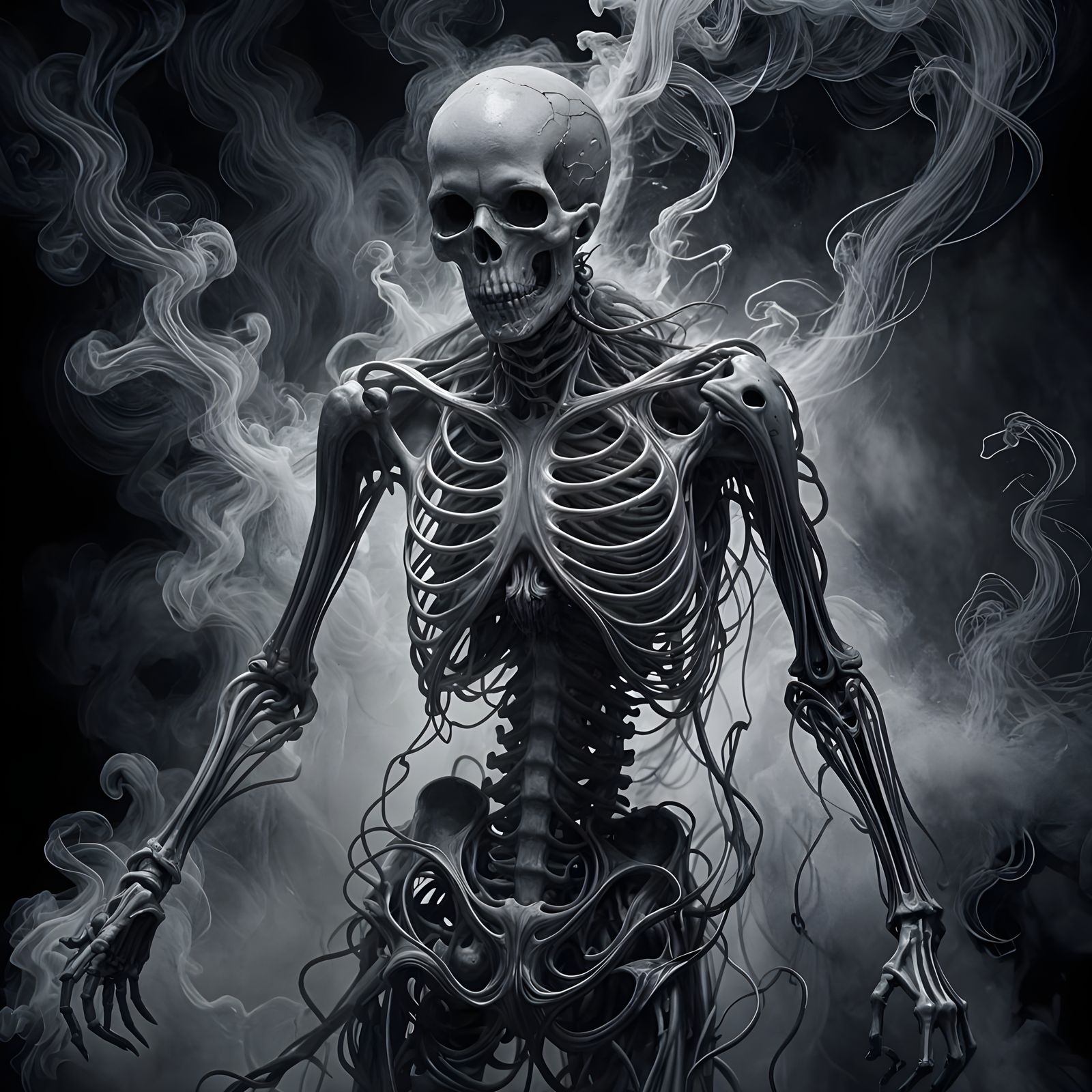 Ghostly Figure Emerges From Smoke in Dark Surrealism