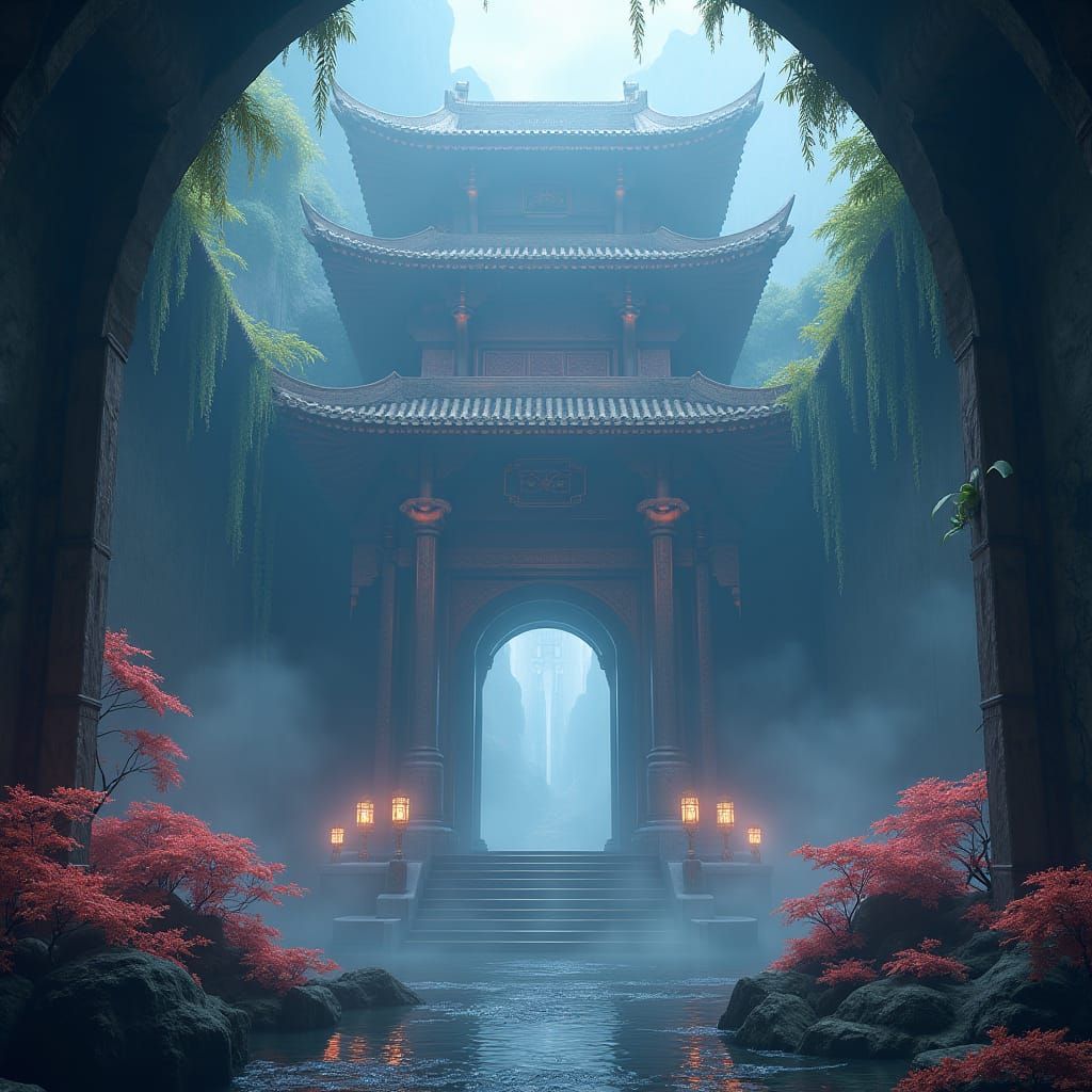 Mystical Hidden Palace in Ethereal Anime Style