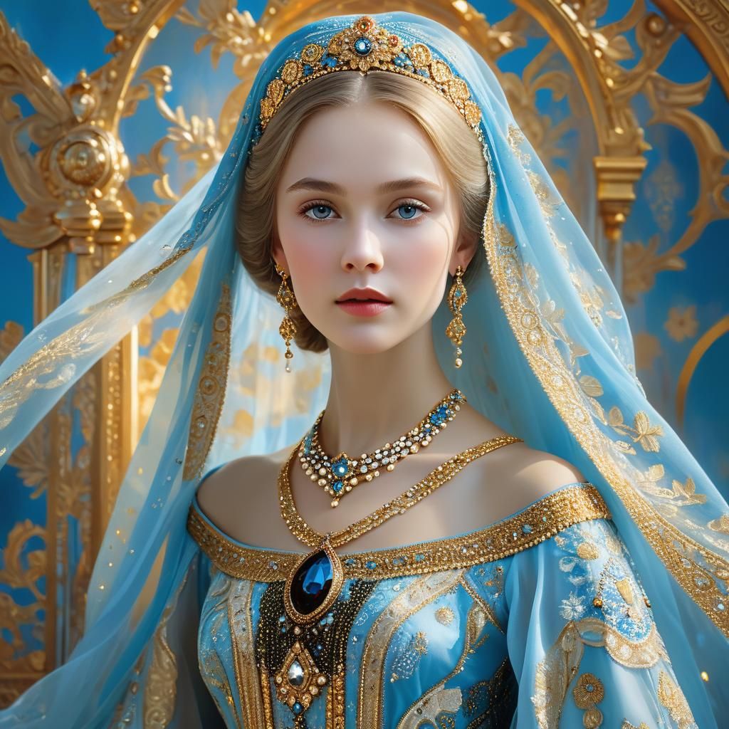 Russian Princess Portrait in Klimt-Inspired Oil Painting