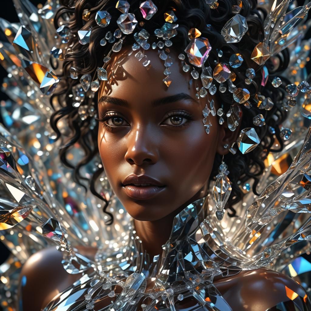 Translucent Crystal Portrait: Fractal Light Dance