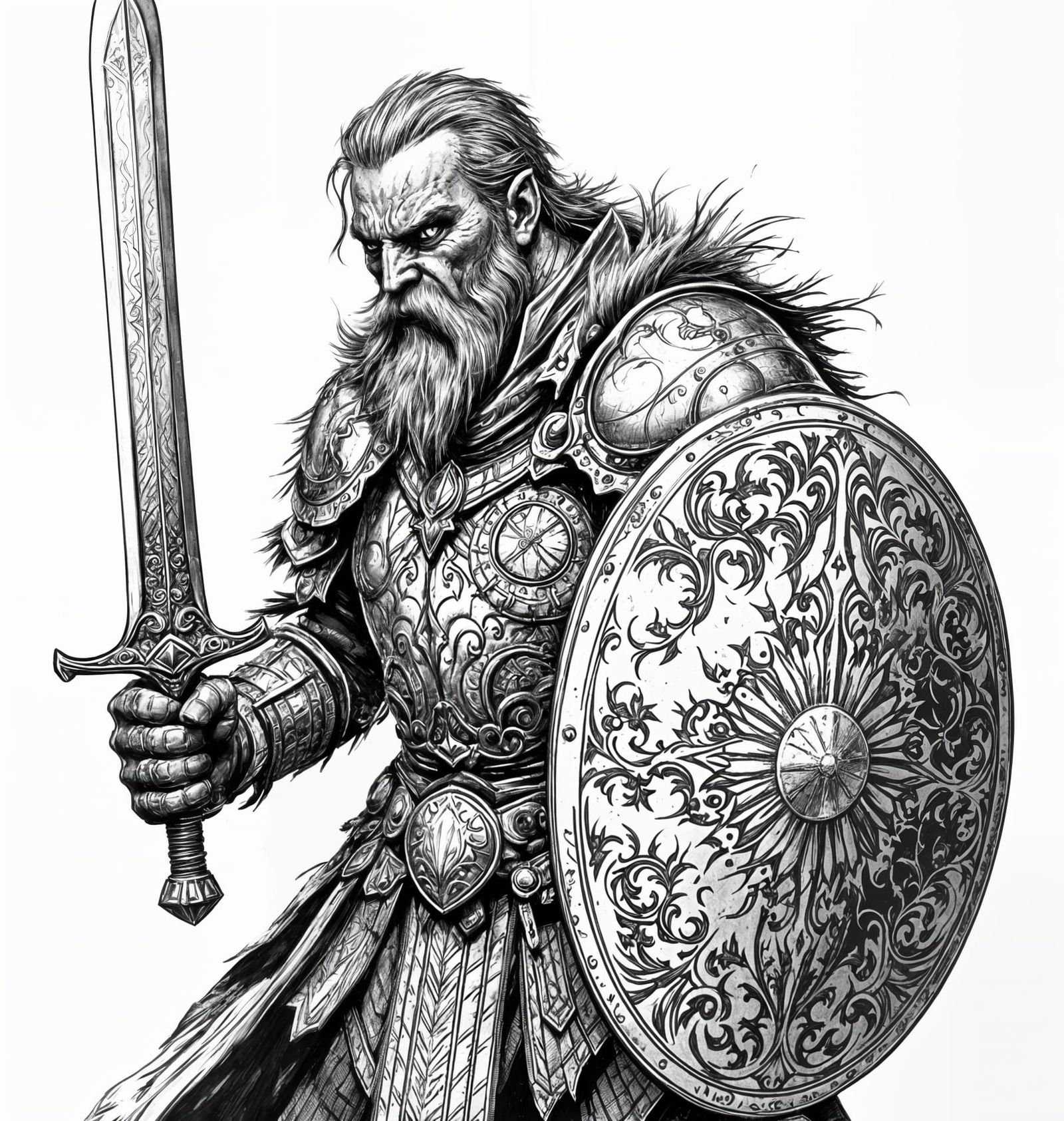 D&D Warrior in Plate Armor, Pen-and-Ink Style