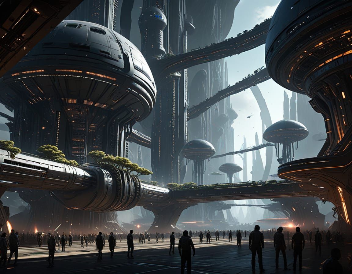 Alien Ringworld Interior with Exotic Life