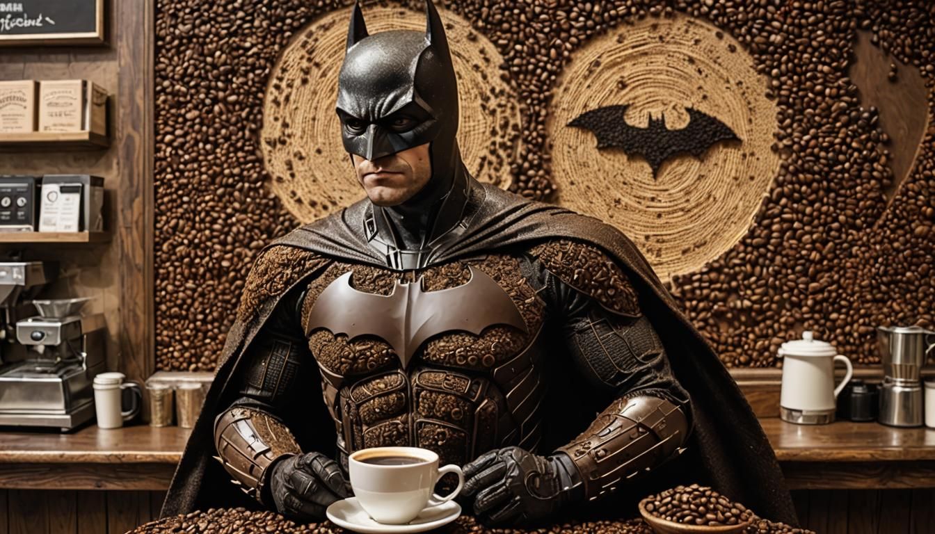 Batman as Coffee Bean Barista: Whimsical Portrait