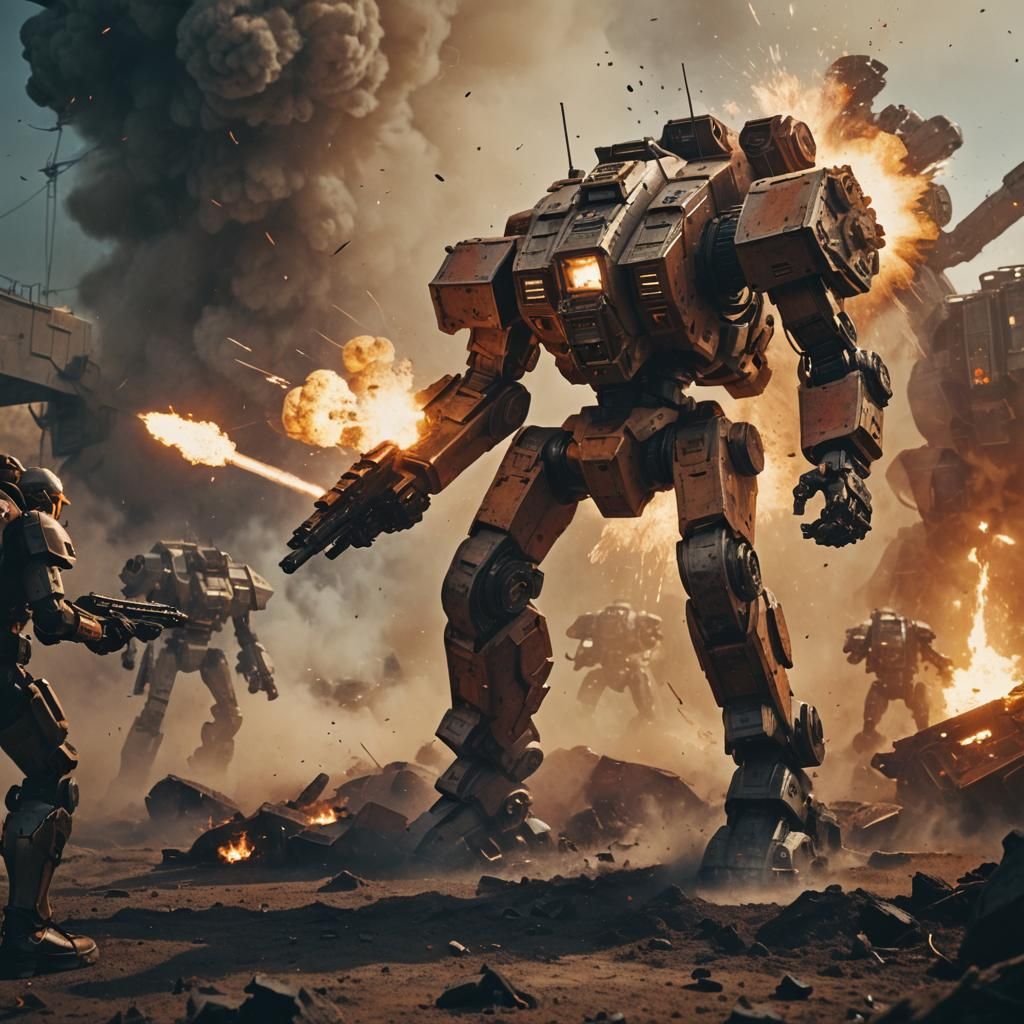 Epic Mech Battle in Cinematic Style