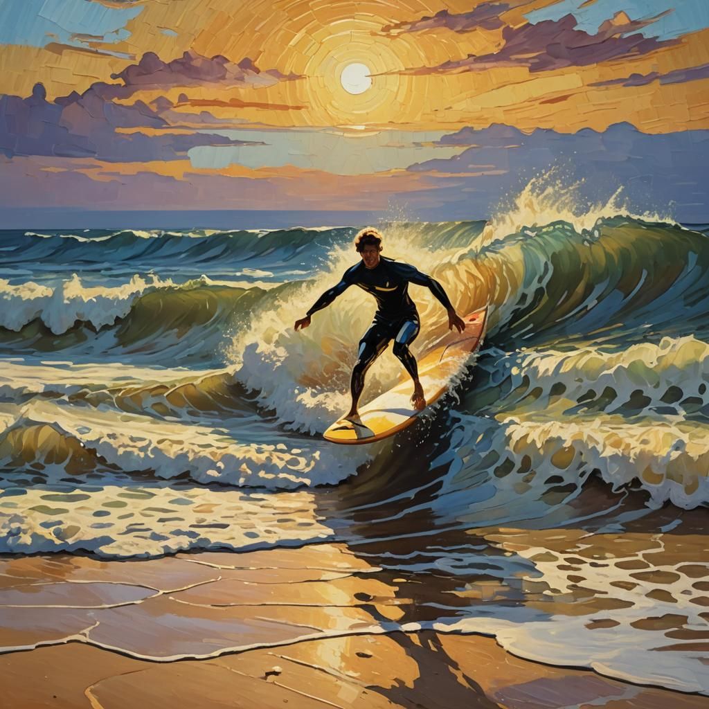 Australian Beach Sunset: A Neo-Impressionistic Surf Scene