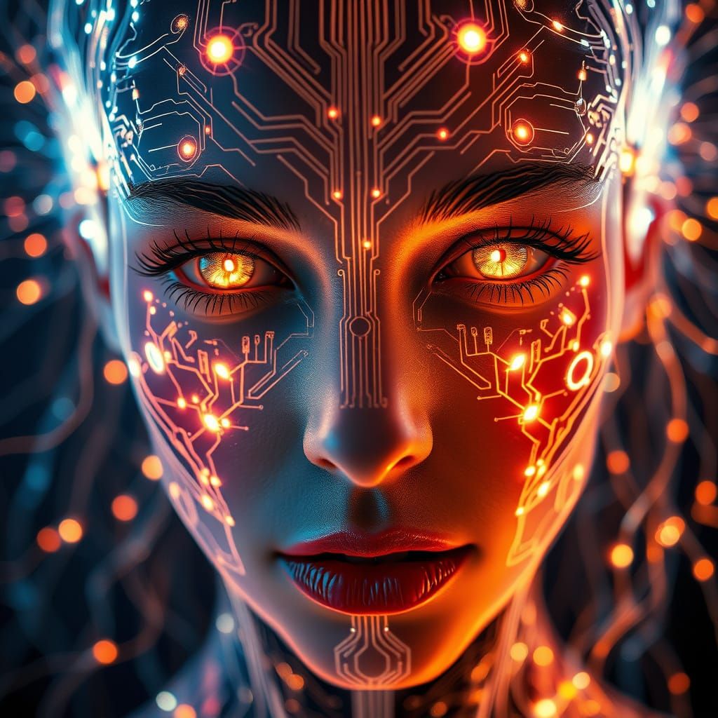 Neon Circuit Woman: Art Deco Meets Future Beauty